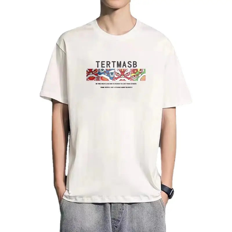 Men Loose Fit Printed T-Shirt Summer Blue