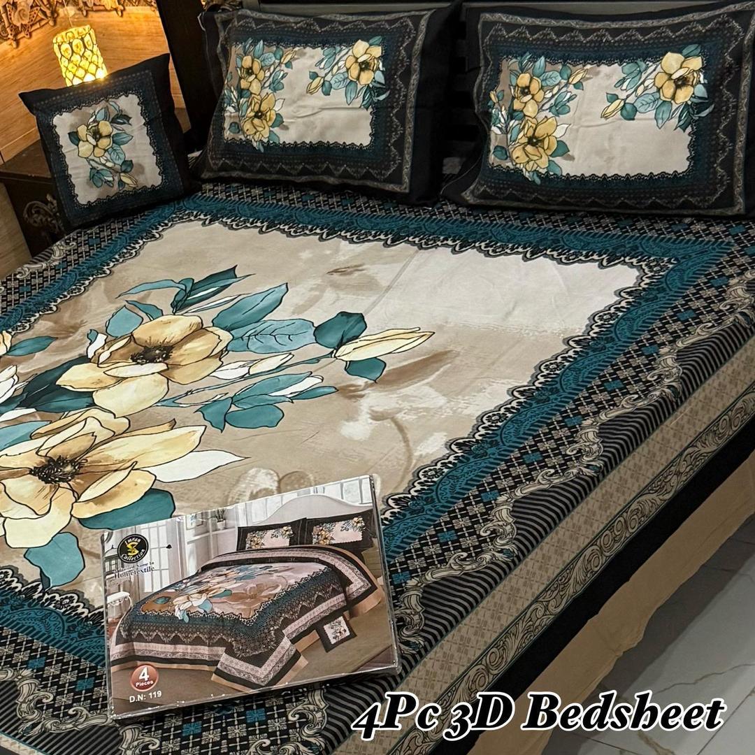 4Pcs 3D Printed Crystal Cotton Bedsheet Set Double Bed