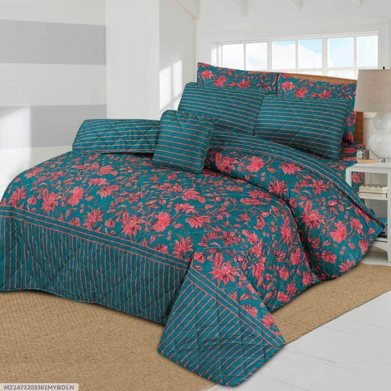 7-Piece Cotton Salonica Floral Comforter Set Green Red Double Bed
