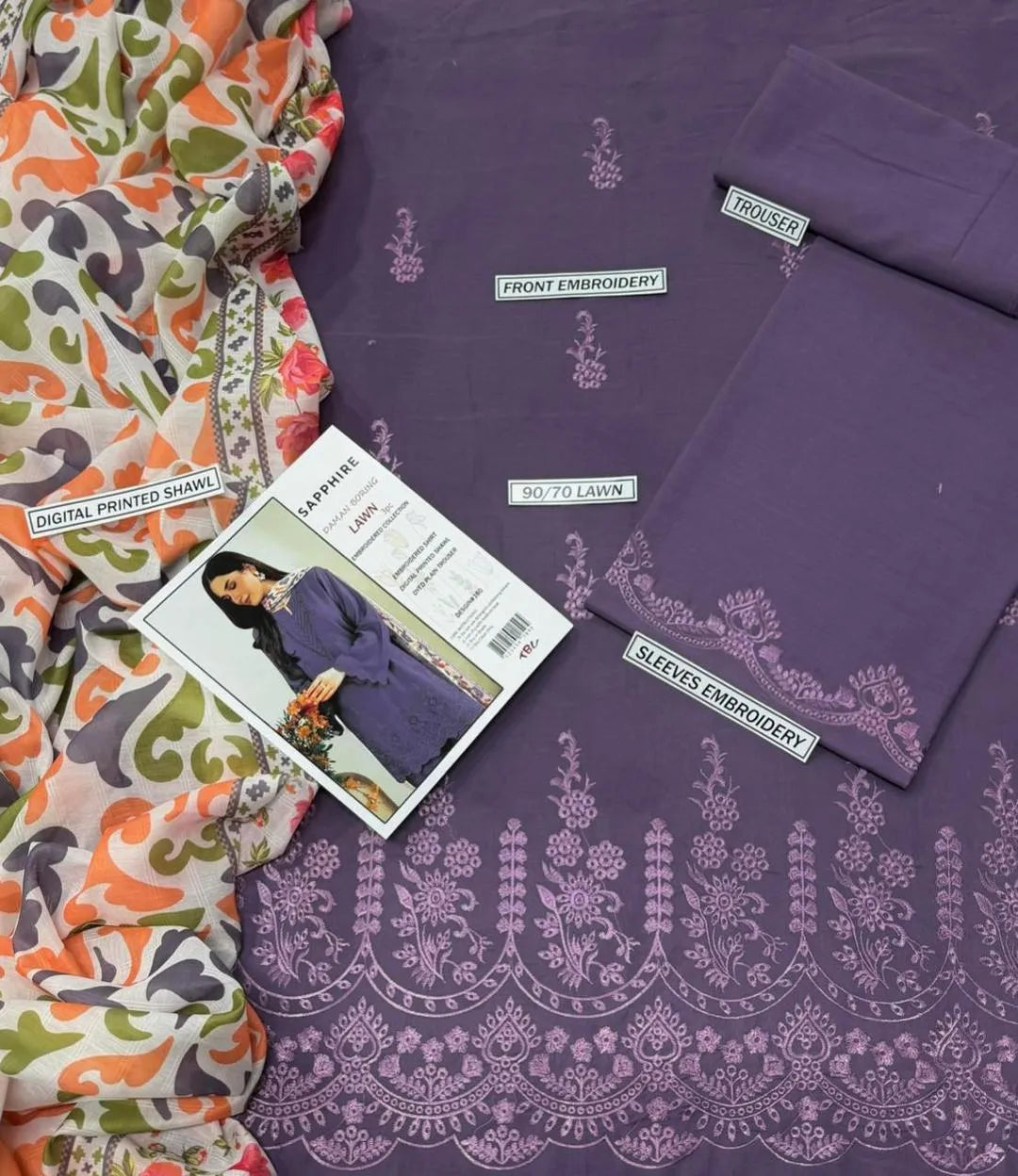 Purple Chikankari Lawn 3-Piece Suit for Weddings Eid
