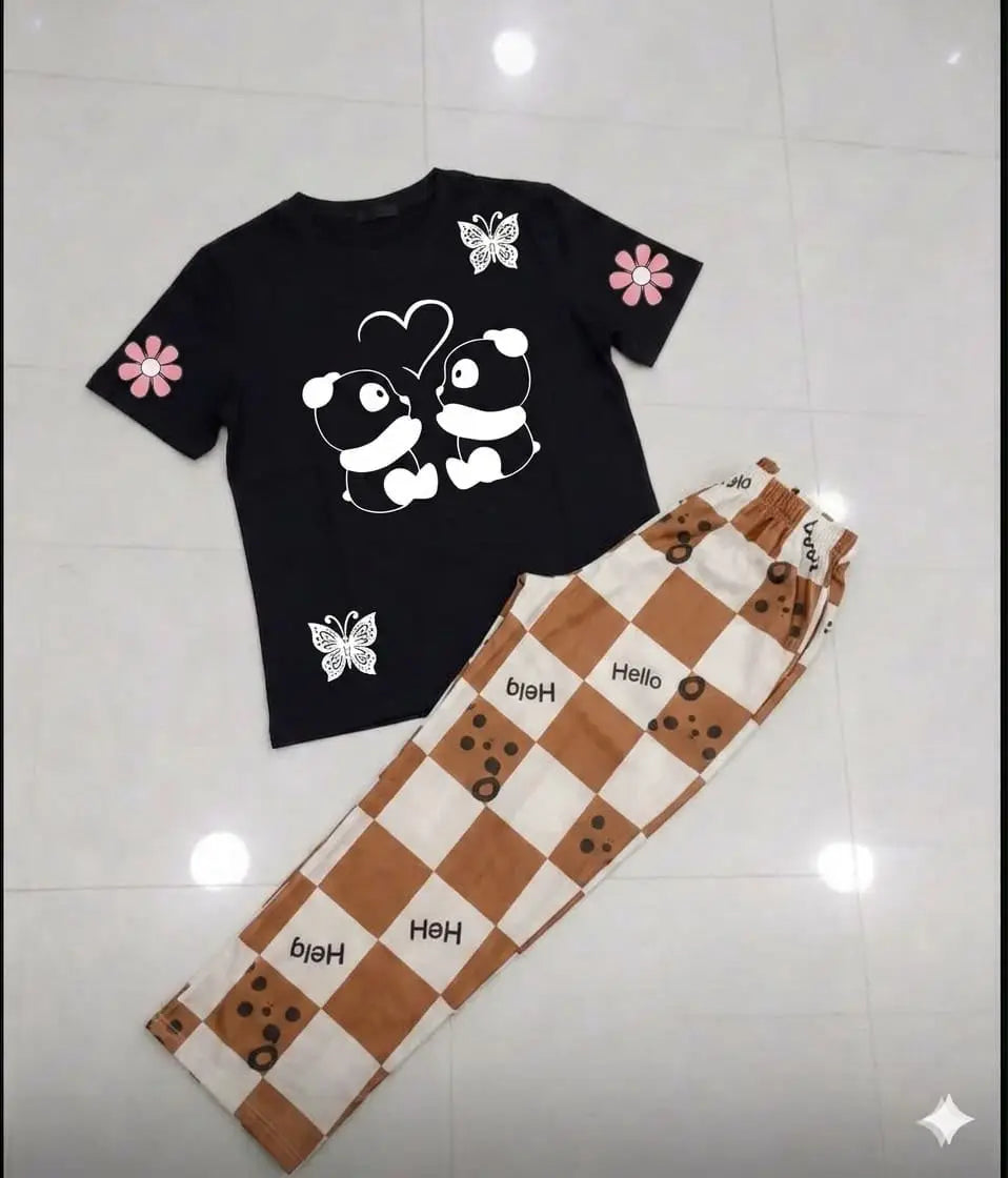2 Pcs Women's Stitched Cotton Jersey Printed Night Suit
