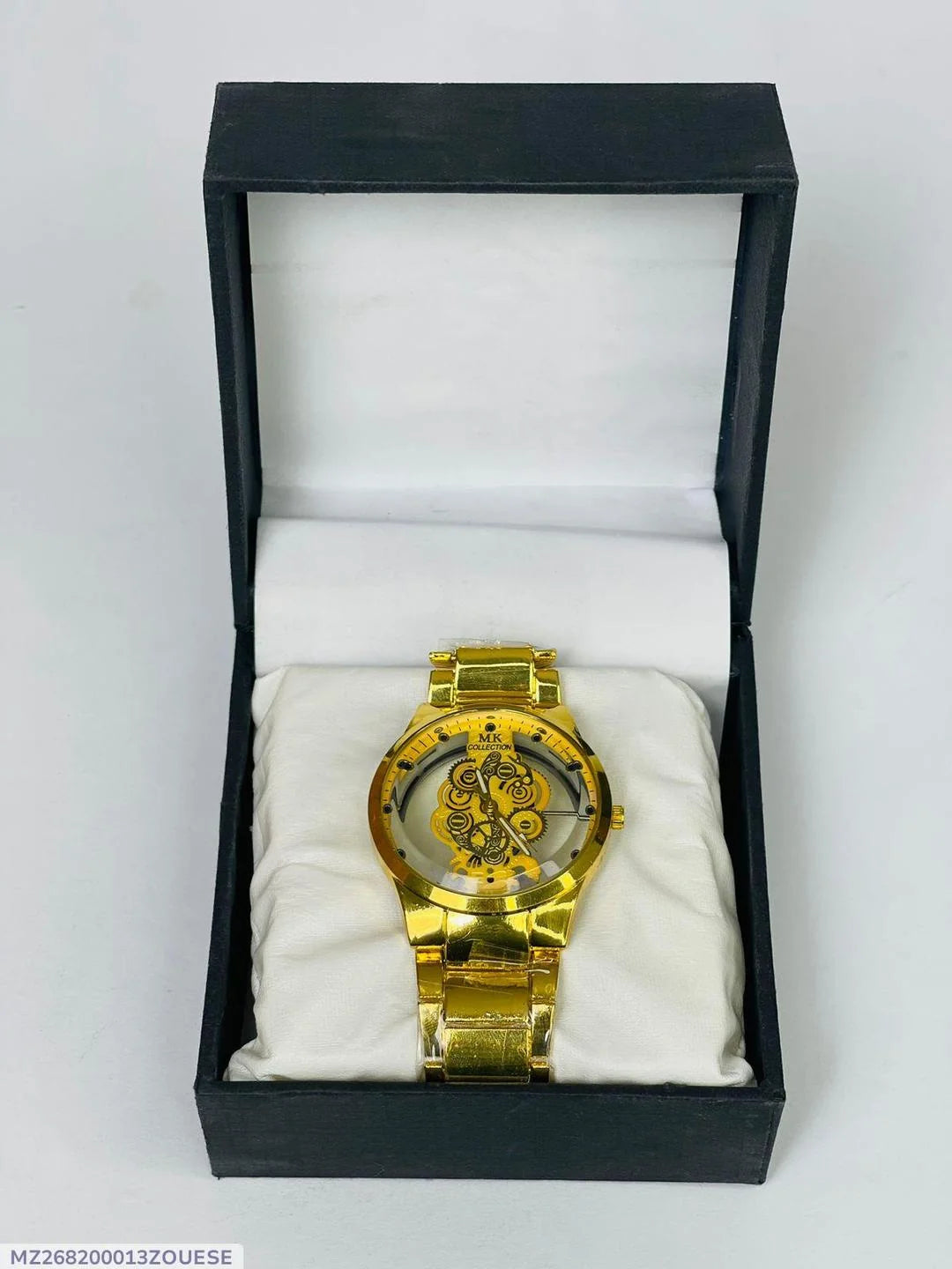 Golden Stainless Steel Men's Watch with Open Face Dial