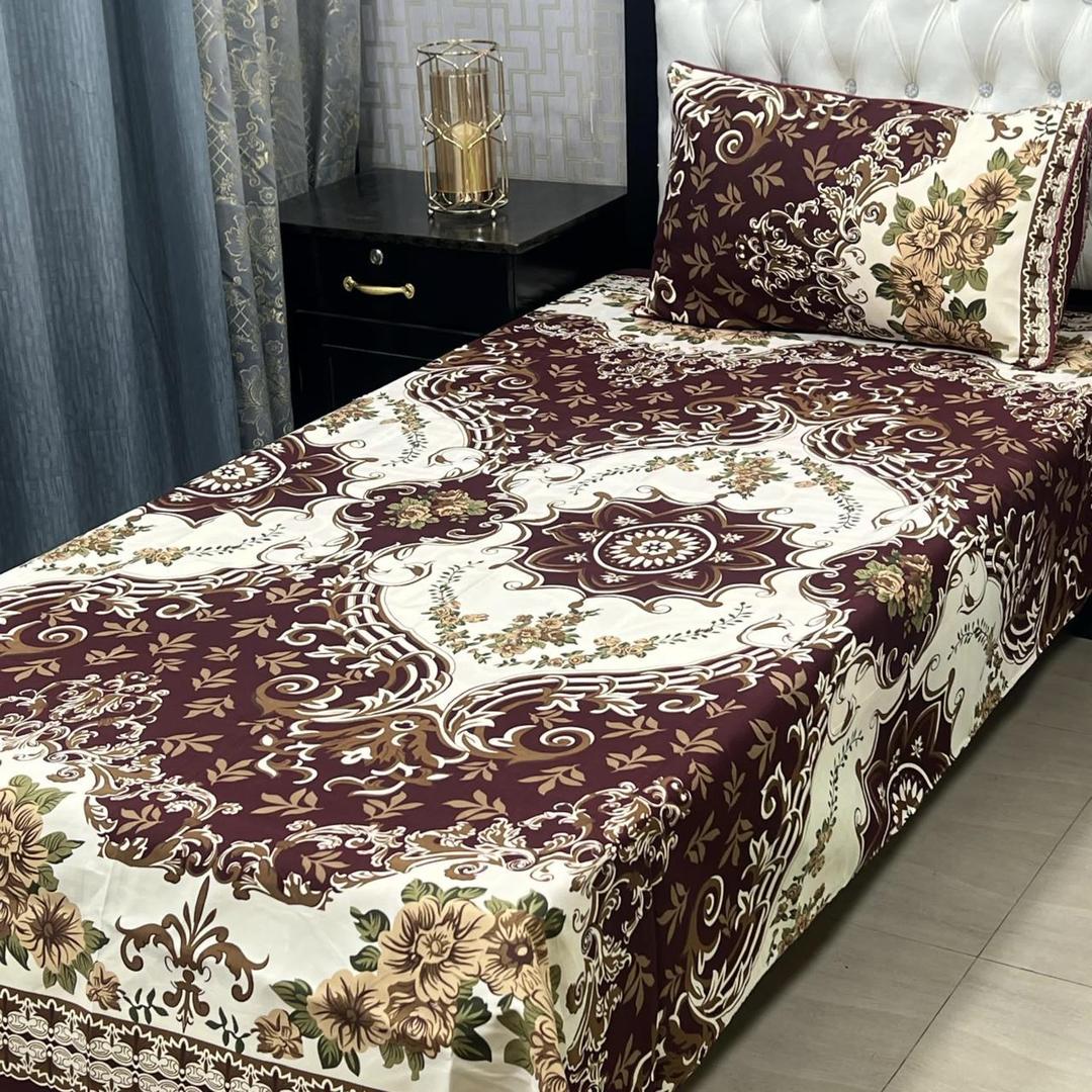 Crystal Cotton Bedsheet Set Single Bed Maroon Gold Floral