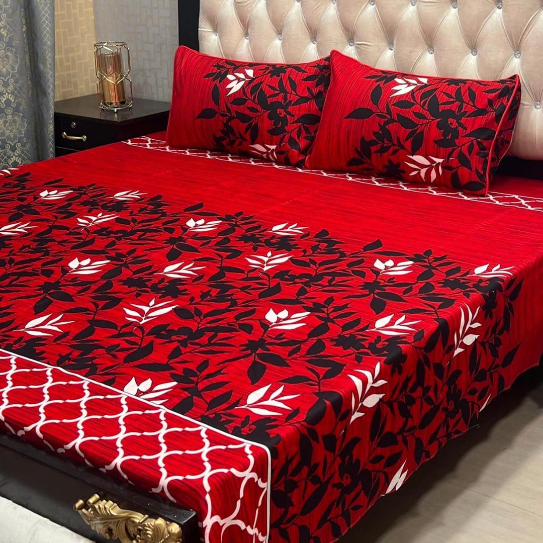 Double Bed Sheet Set Red Crystal Cotton 92x89"