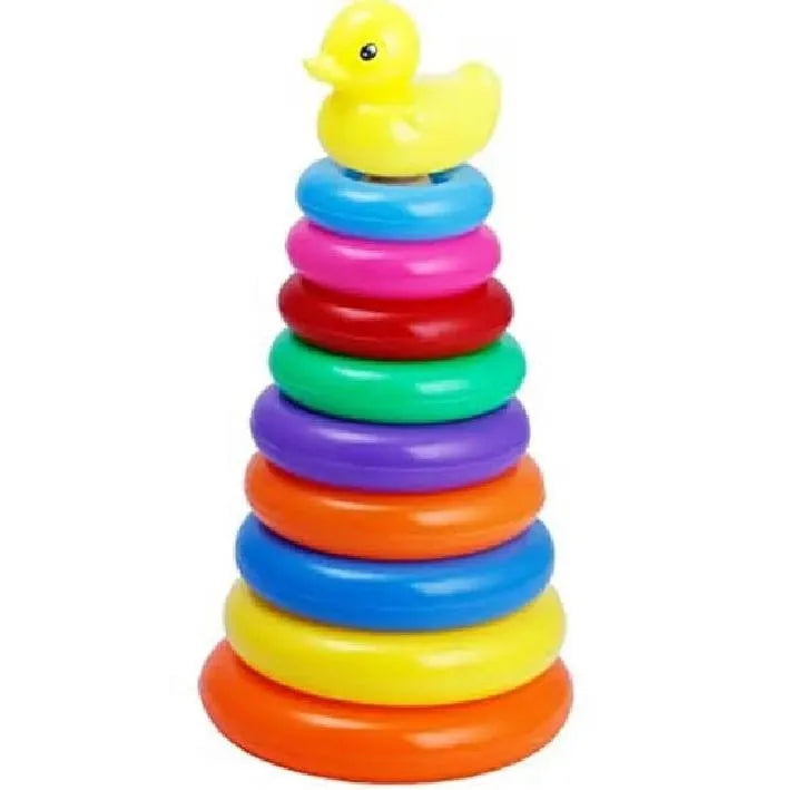 Kids Ring Tower Toy with Yellow Duck, ABS Plastic, 12 Colors