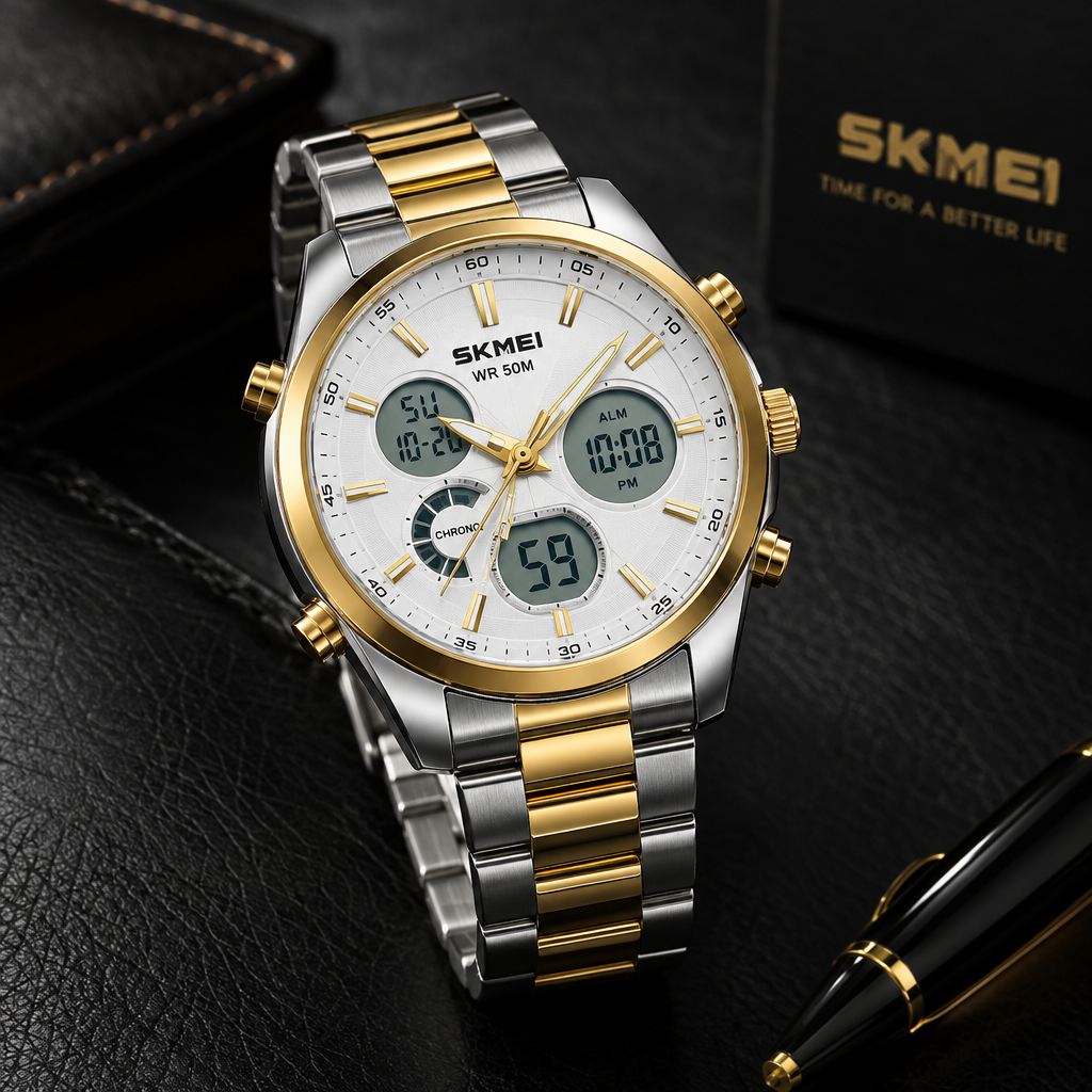 SKMEI 1389 gold silver chronograph men's watch