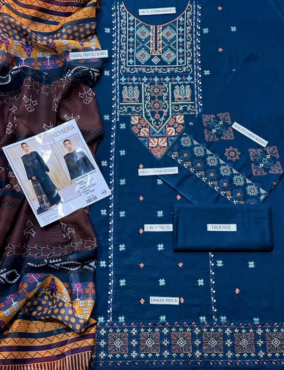 3-Piece Embroidered Lawn Suit for Eid & Weddings