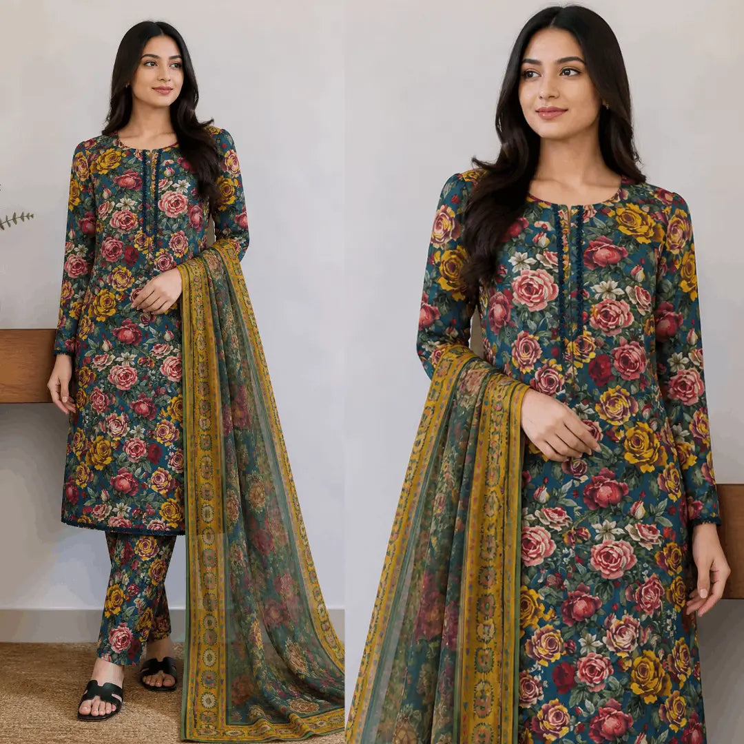 3 Pcs Women's Stitched Lawn Digital Print Suit