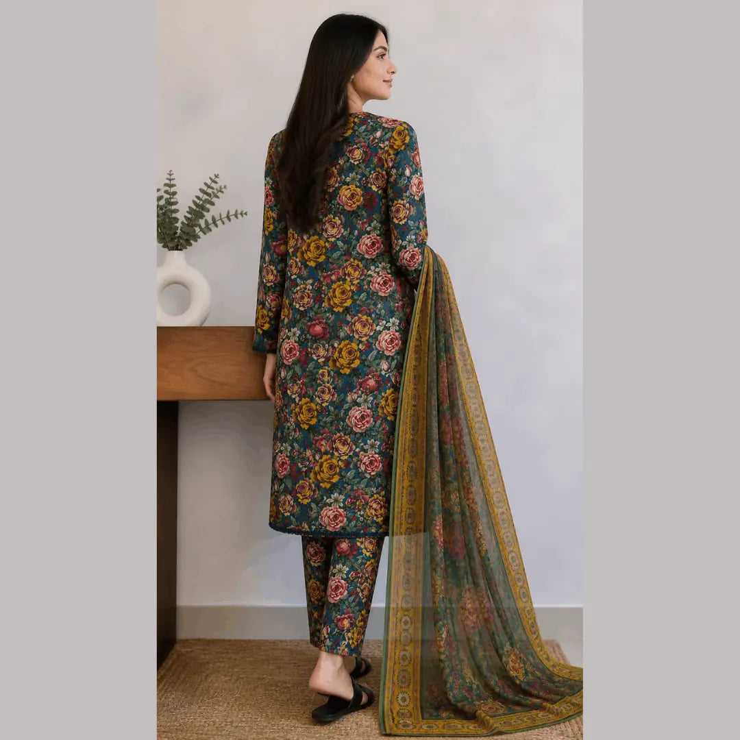3 Pcs Women's Stitched Lawn Digital Print Suit