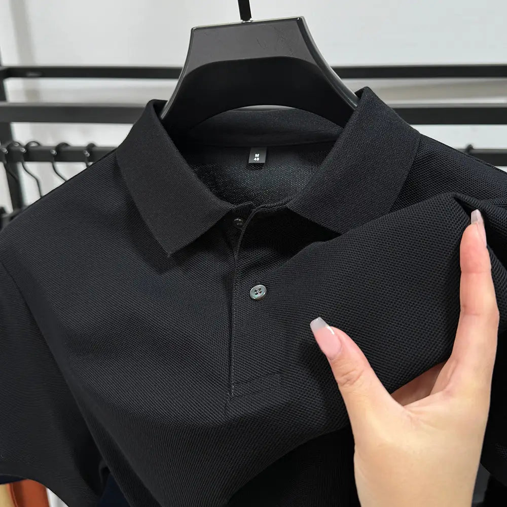 Men Black Heavy Polo Shirt Summer Business Casual