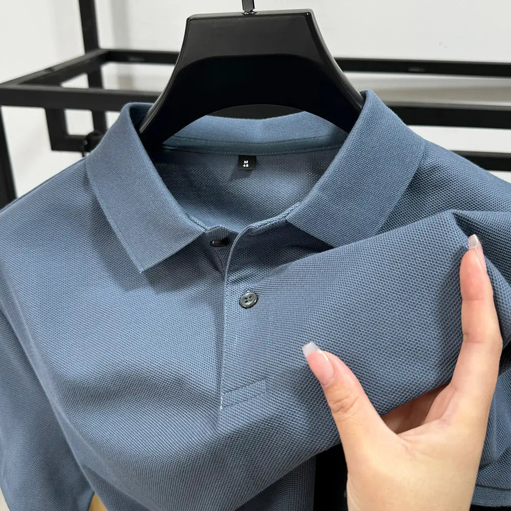Men Black Heavy Polo Shirt Summer Business Casual