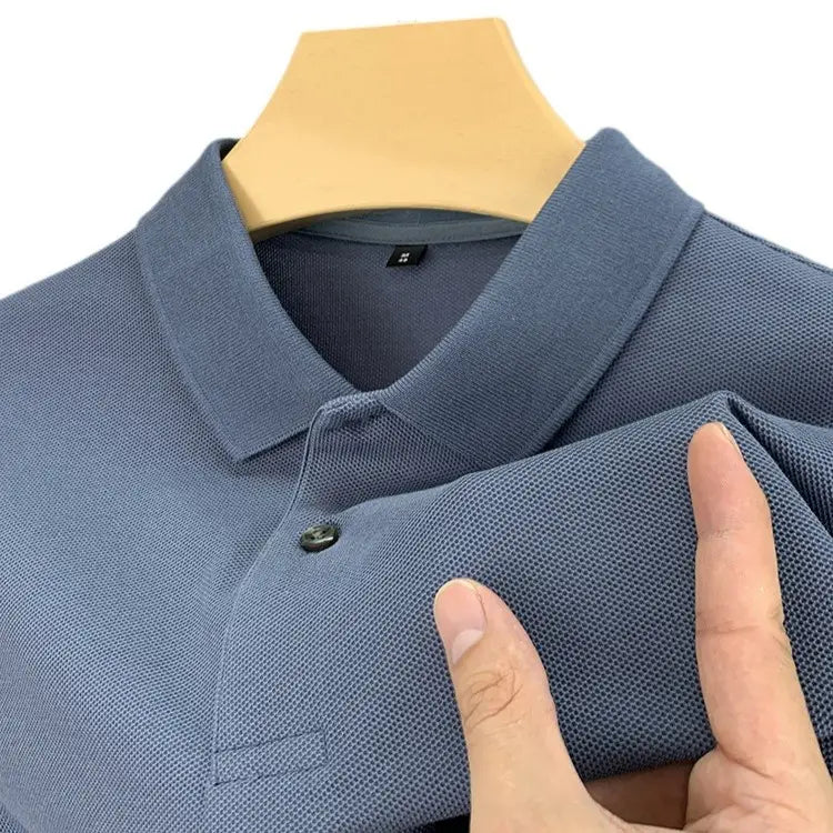 Men Black Heavy Polo Shirt Summer Business Casual