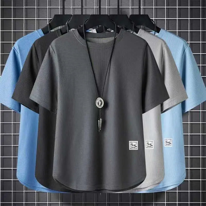 Men Waffle Short Sleeve T-Shirt Loose Breathable Plus Size