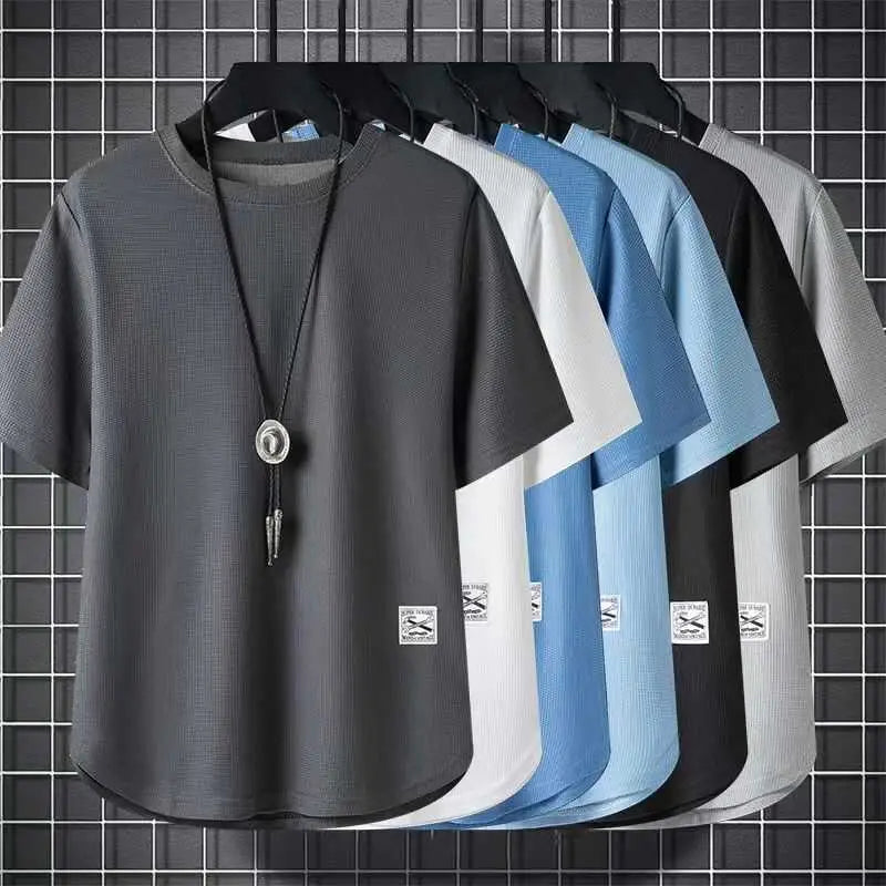 Men Waffle Short Sleeve T-Shirt Loose Breathable Plus Size
