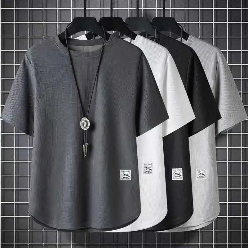 Men Waffle Short Sleeve T-Shirt Loose Breathable Plus Size
