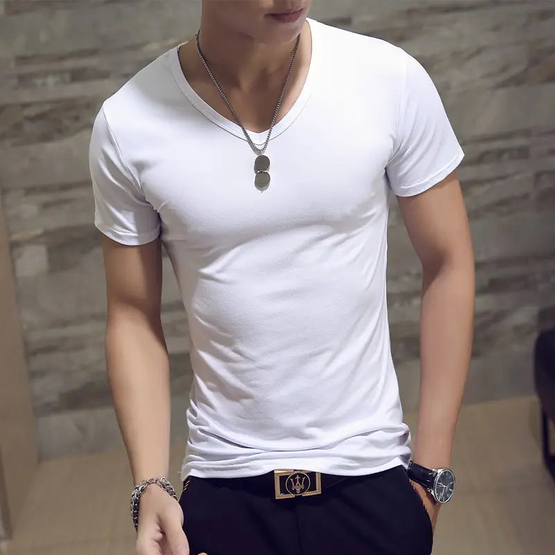 Men White Round Neck Short Sleeve T-Shirt Plus Size Summer Casual