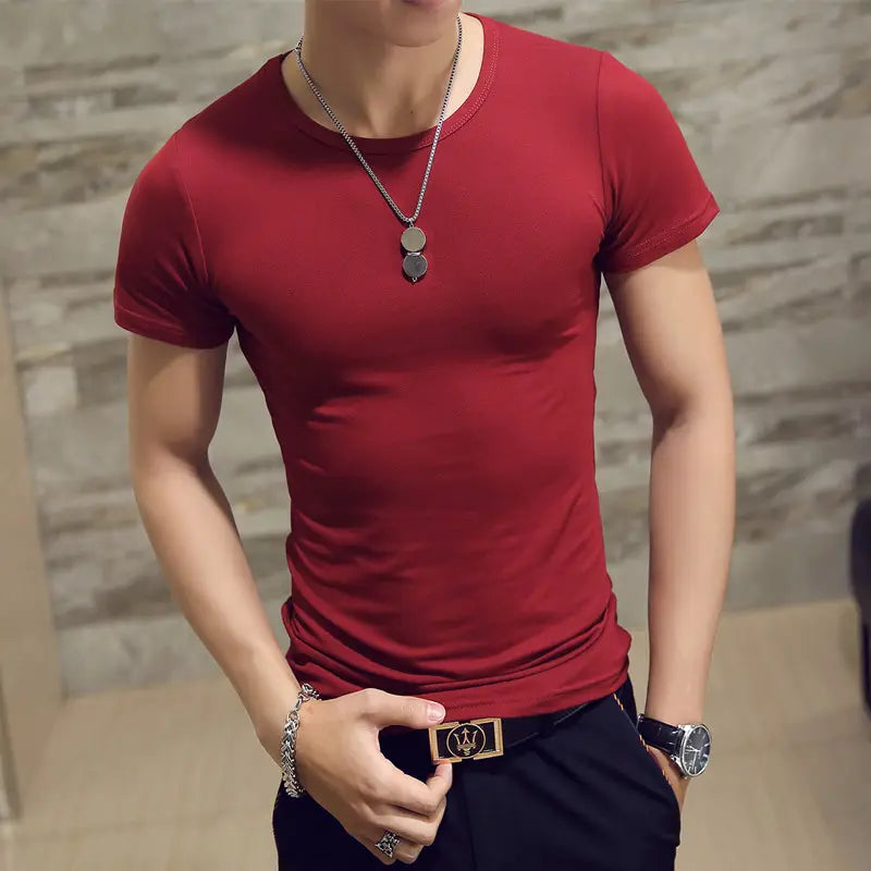 Men White Round Neck Short Sleeve T-Shirt Plus Size Summer Casual