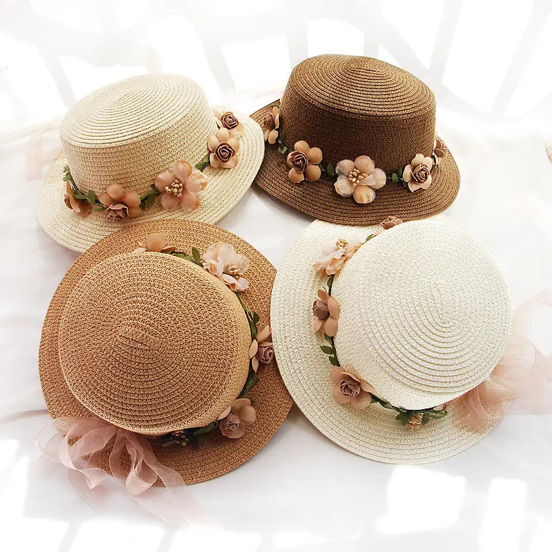 Straw Sun Hats with Floral Embellishments for Summer