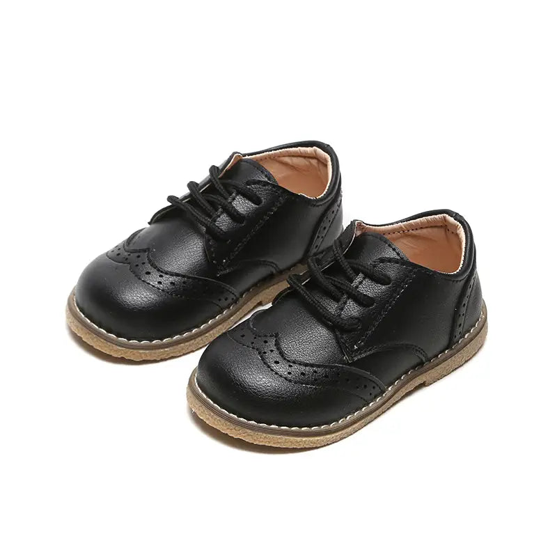Kids Leather Shoes White Black Brown with Strap