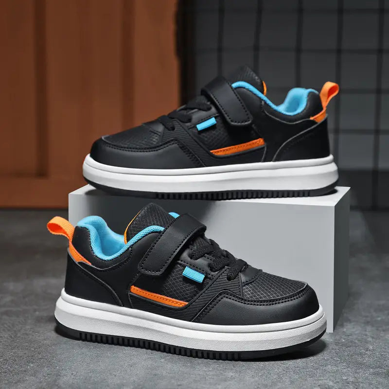 Kids Leather Board Shoes White Sea Blue School Sports Wear