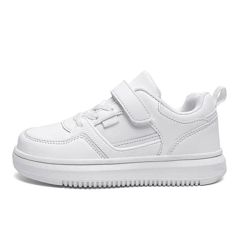 Kids Leather Board Shoes White Sea Blue School Sports Wear
