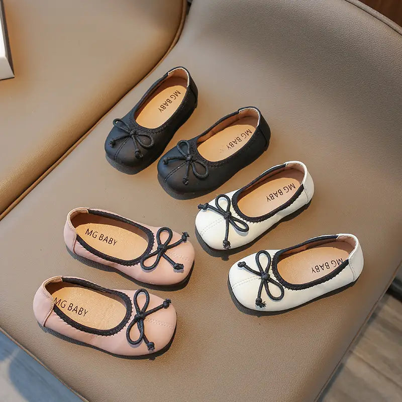 Bow Tied Princess Flat Shoes for Kids Black White Pink