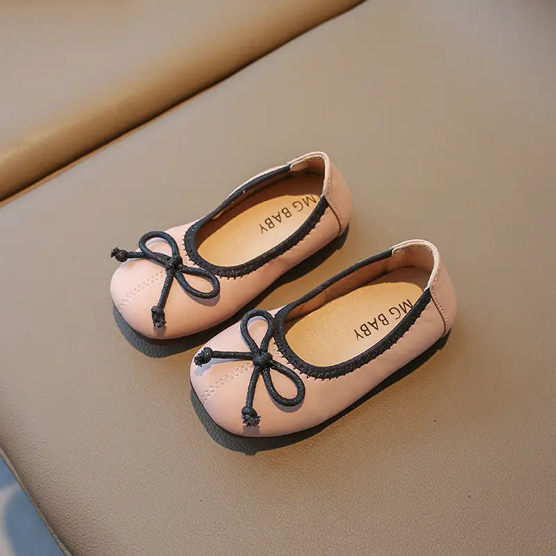 Bow Tied Princess Flat Shoes for Kids Black White Pink