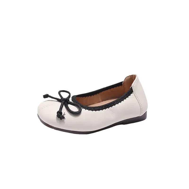 Bow Tied Princess Flat Shoes for Kids Black White Pink