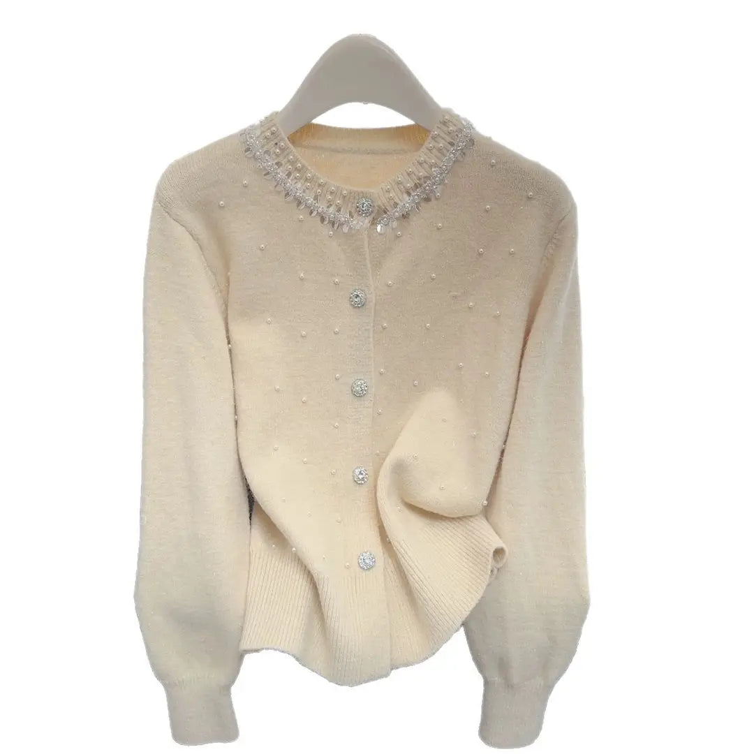 Women's Light Blue Pearl Embellished Cardigan