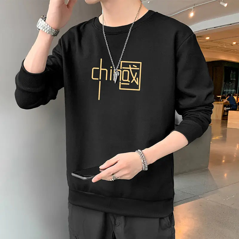 Men Long Sleeve Crew Neck Sweater White Summer