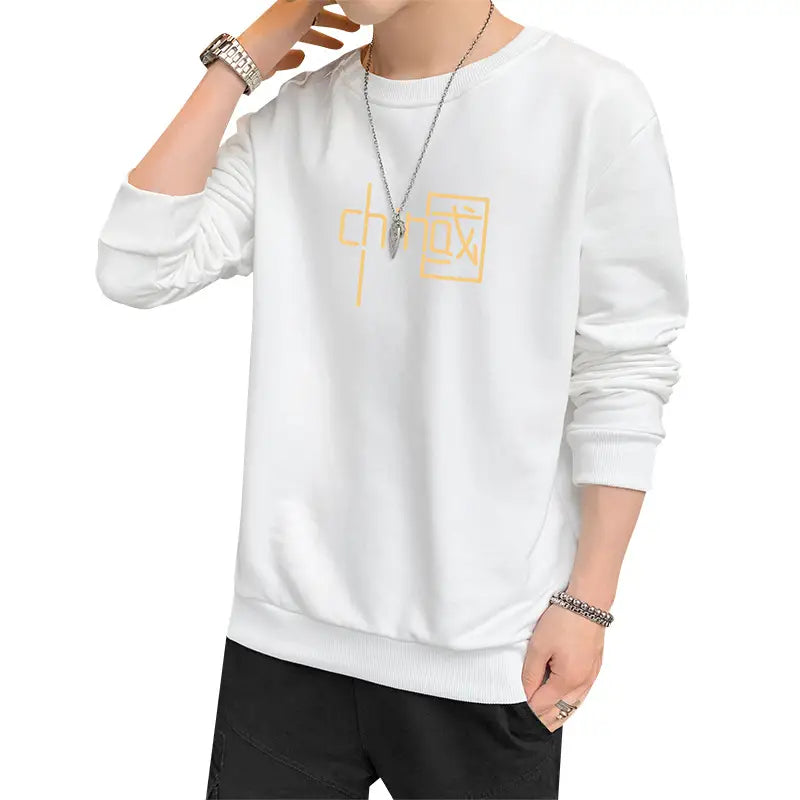 Men Long Sleeve Crew Neck Sweater White Summer