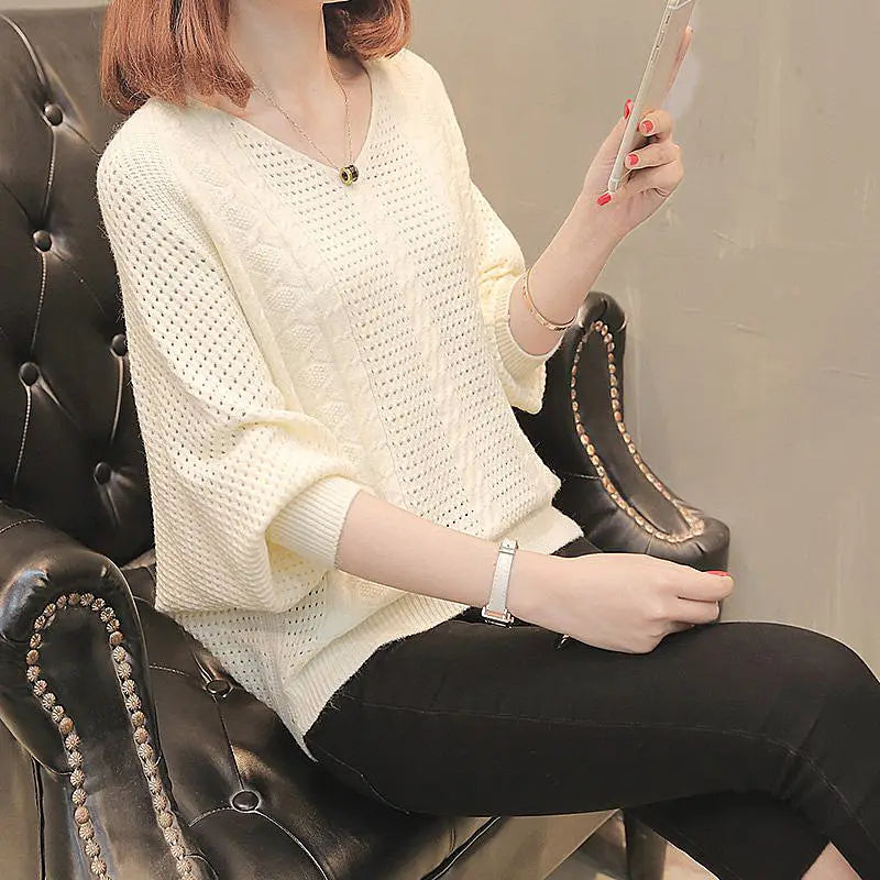 Women Woolen Lantern Sleeve Sweater Khaki Loose Autumn Winter