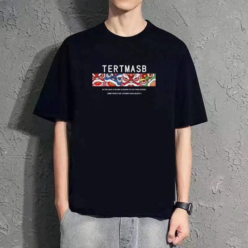 Men Loose Fit Printed T-Shirt Summer Blue