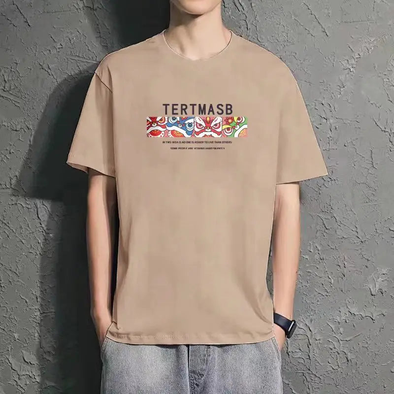 Men Loose Fit Printed T-Shirt Summer Blue
