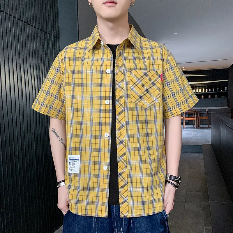 Men Plaid Short Sleeve Casual Shirt Summer