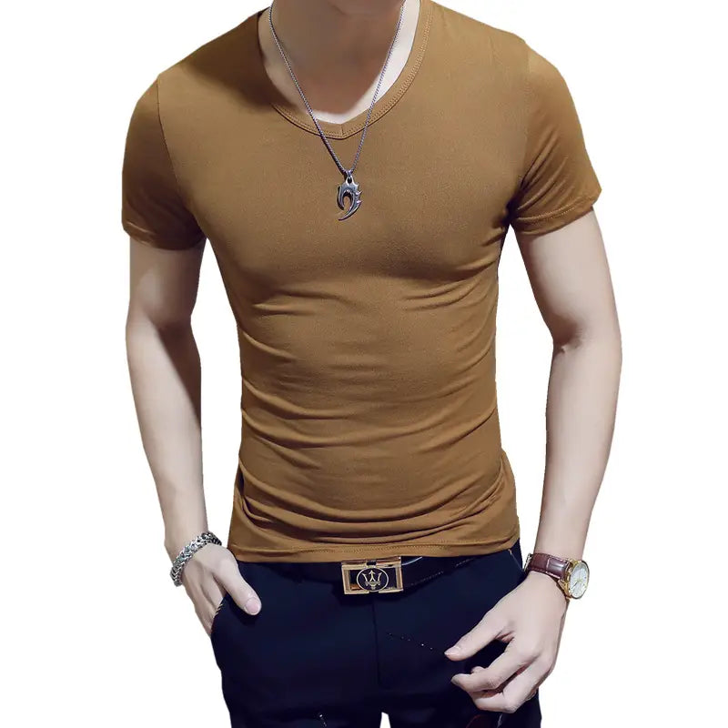 Men White Round Neck Short Sleeve T-Shirt Plus Size Summer Casual