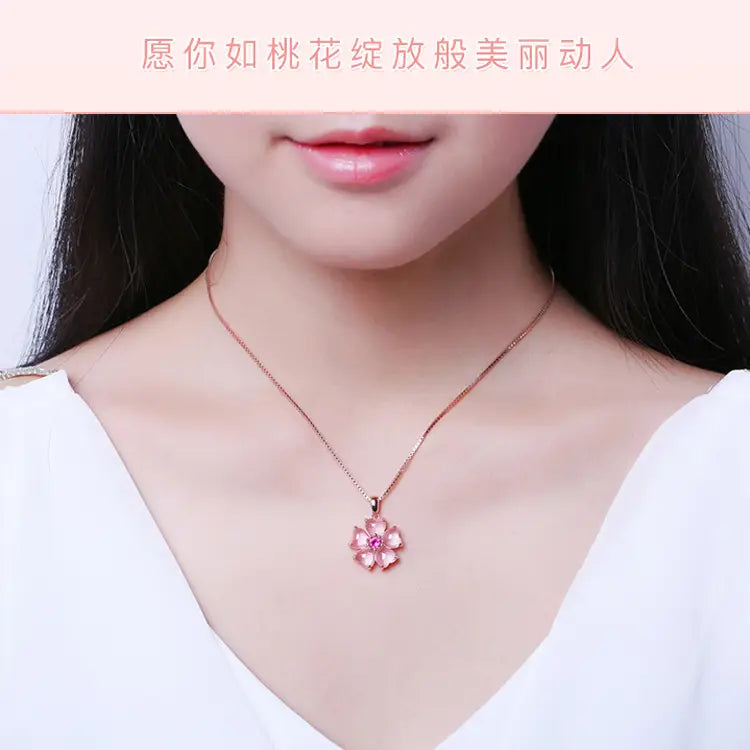 Rose Gold Flower Pendant Necklace for Women