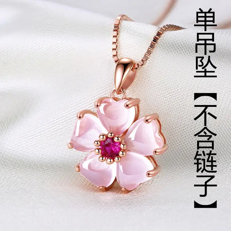 Rose Gold Flower Pendant Necklace for Women