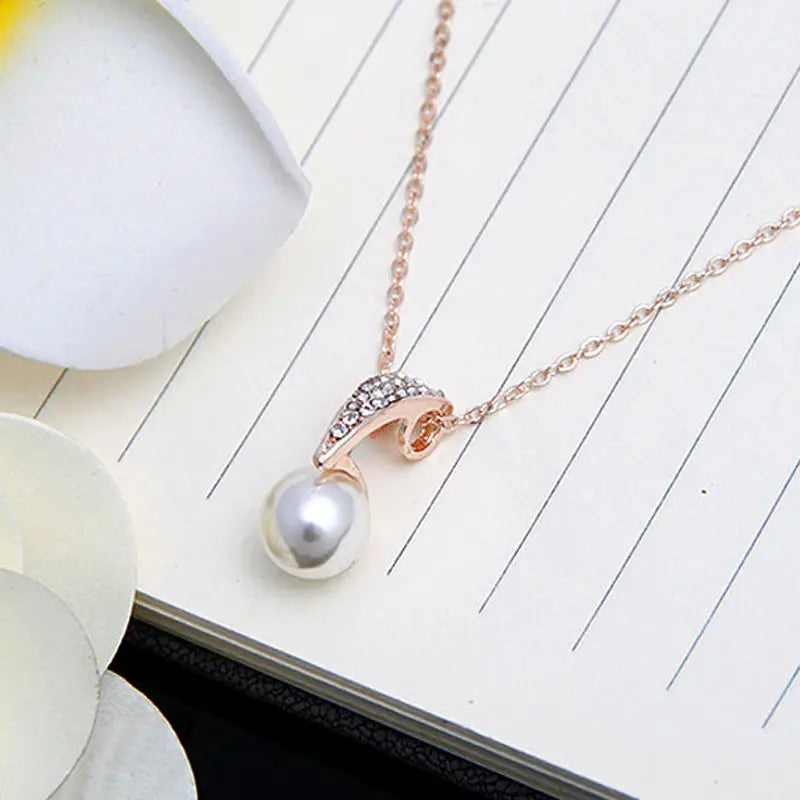 Rose Gold Pearl Pendant & Earrings Set for Weddings & Parties