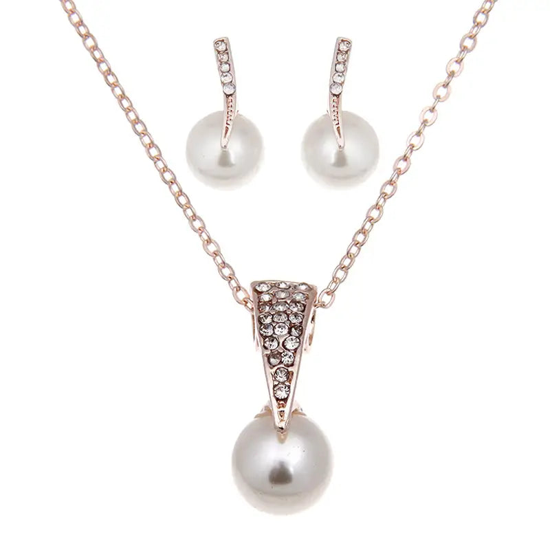 Rose Gold Pearl Pendant & Earrings Set for Weddings & Parties