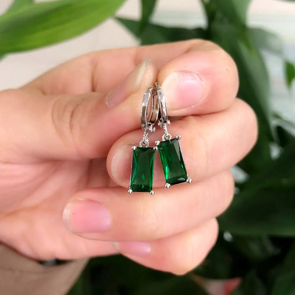 Green Square Earrings for Women & Men
