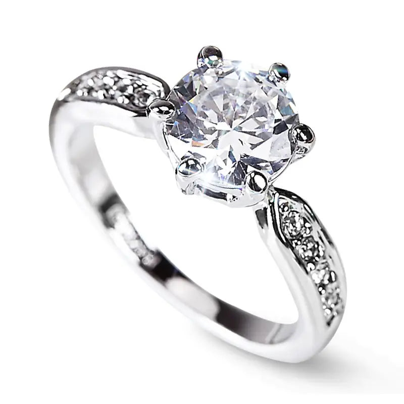 Silver Korean Wedding Ring with Zircon Simulation Diamond