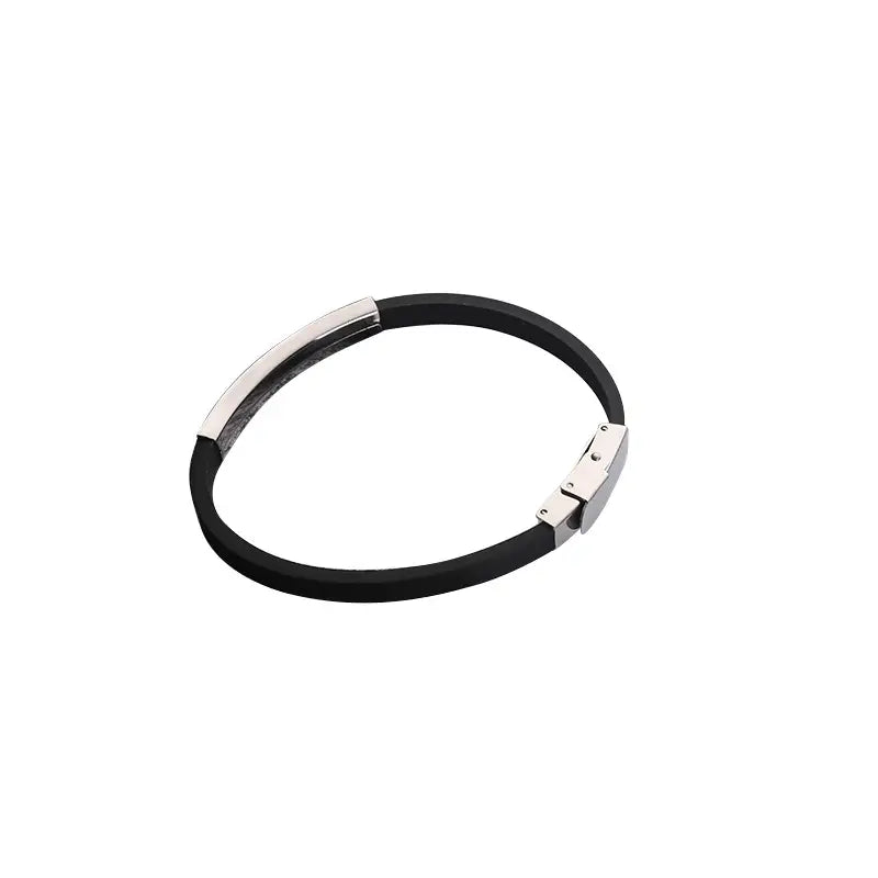 Black Silicone Bracelet with Silver Clasp for Men Women