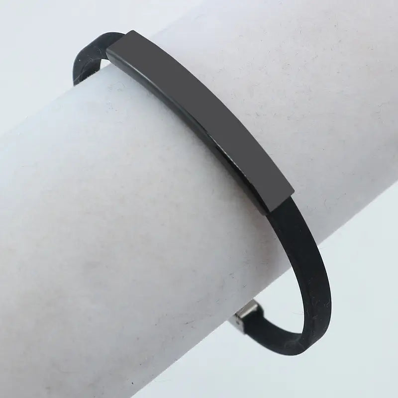 Black Silicone Bracelet with Silver Clasp for Men Women