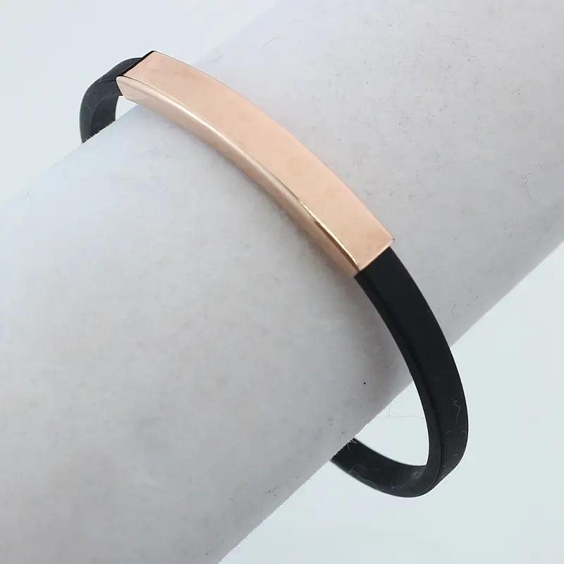 Black Silicone Bracelet with Silver Clasp for Men Women