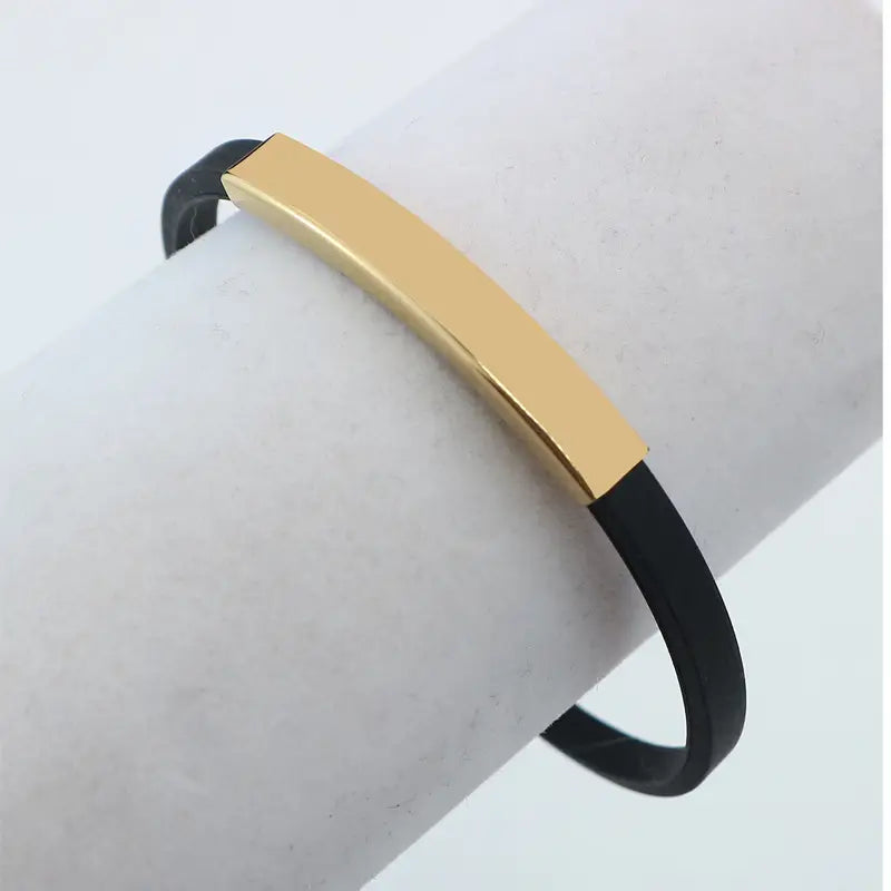 Black Silicone Bracelet with Silver Clasp for Men Women