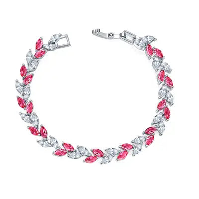 Zircon Rice Bracelet for Women, Silver, Wicker Leaf Design