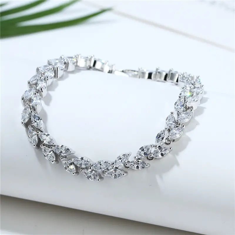 Platinum White Zircon Rice Bracelet for Women