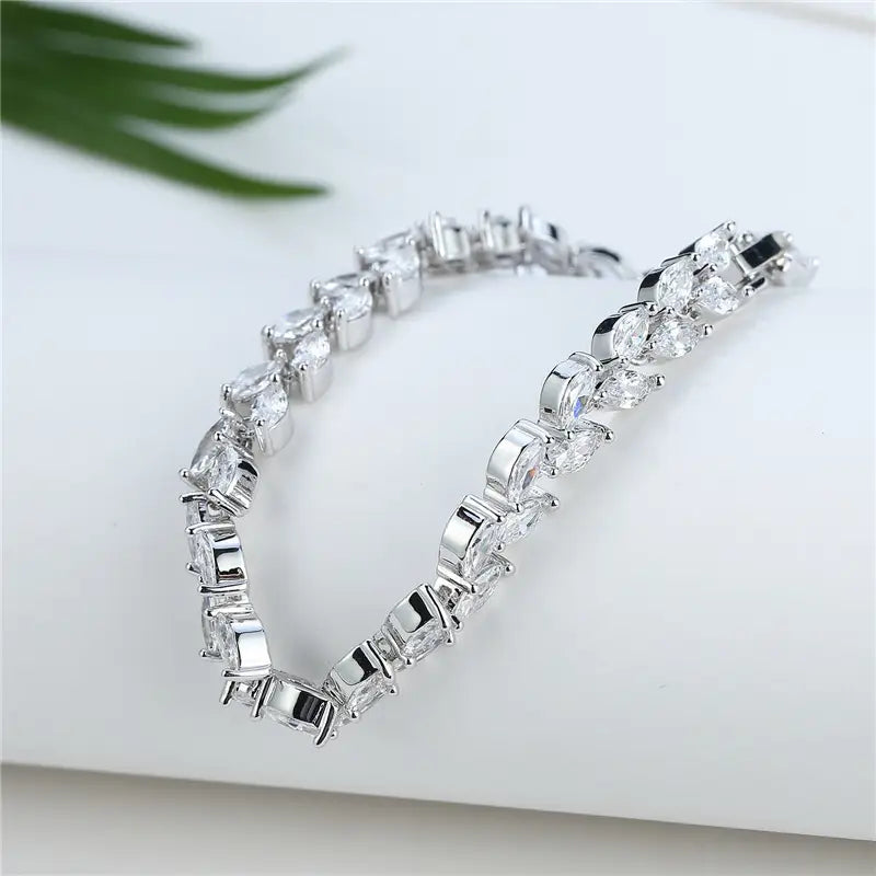 Platinum White Zircon Rice Bracelet for Women