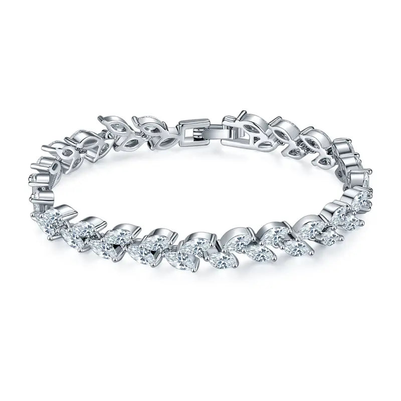 Platinum White Zircon Rice Bracelet for Women